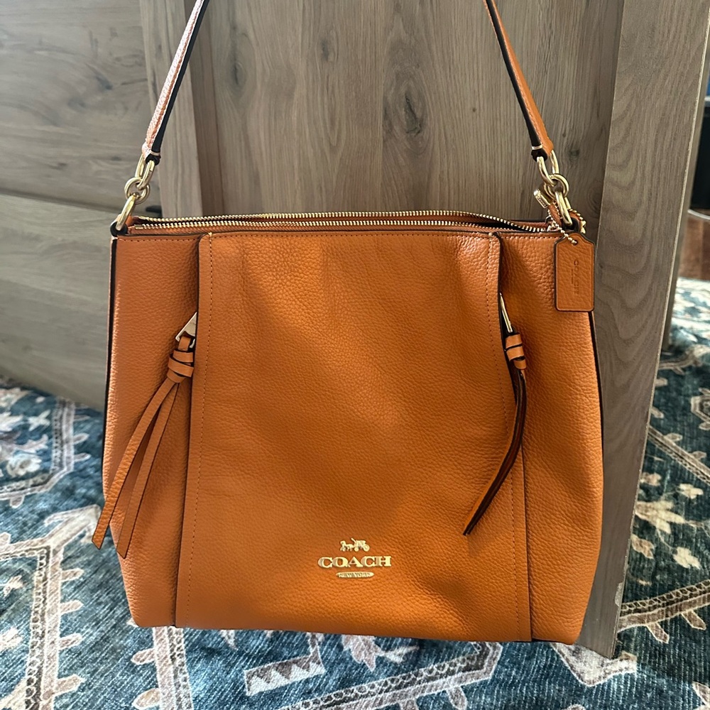 Coach Orange Leather Marlon Shoulder Bag with Signature Hardware
